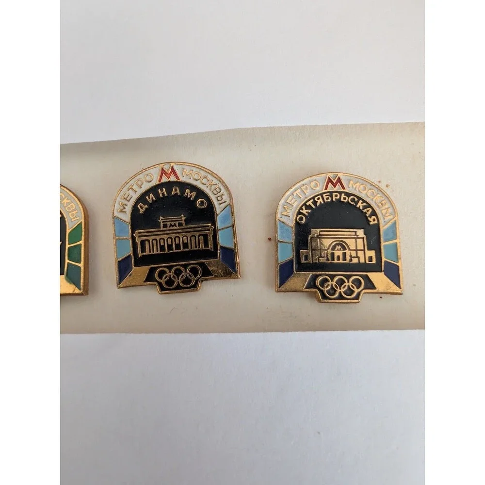 10 USSR Moscow Metro Olympic Station Enamel Pins Lot Moscow 1980 Vintage